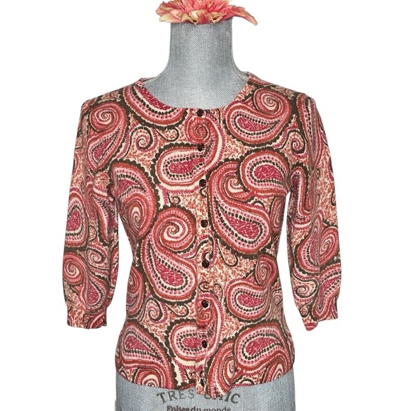 Talbots Cardigan Women L Petite Merino Wool Button Up Swirl Casual Core Cruise - Picture 1 of 10